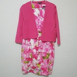 A. Klein flowered dress & pink sweater, sz 12.